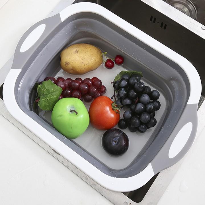 Thớt Nhựa Đa Năng Kiêm Chậu Rửa, Rổ Siêu Tiện Dụng 3 In 1 Cho Nhà Bếp,Chậu Kèm Thớt Nhựa Đa Năng Gấp Gọn