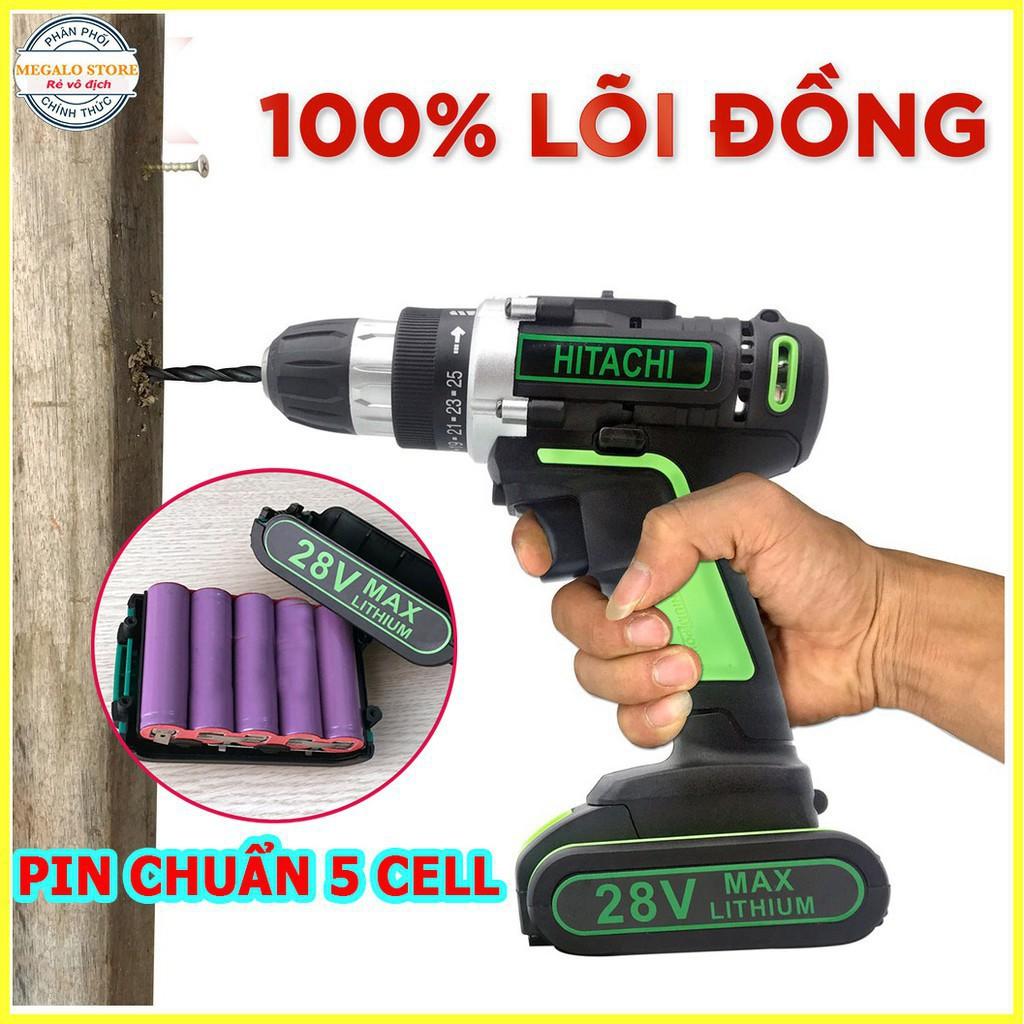 Máy Khoan Pin HITACHI 28V - Bắt Vít, Khoan Tường Pin chuẩn 5 Cell