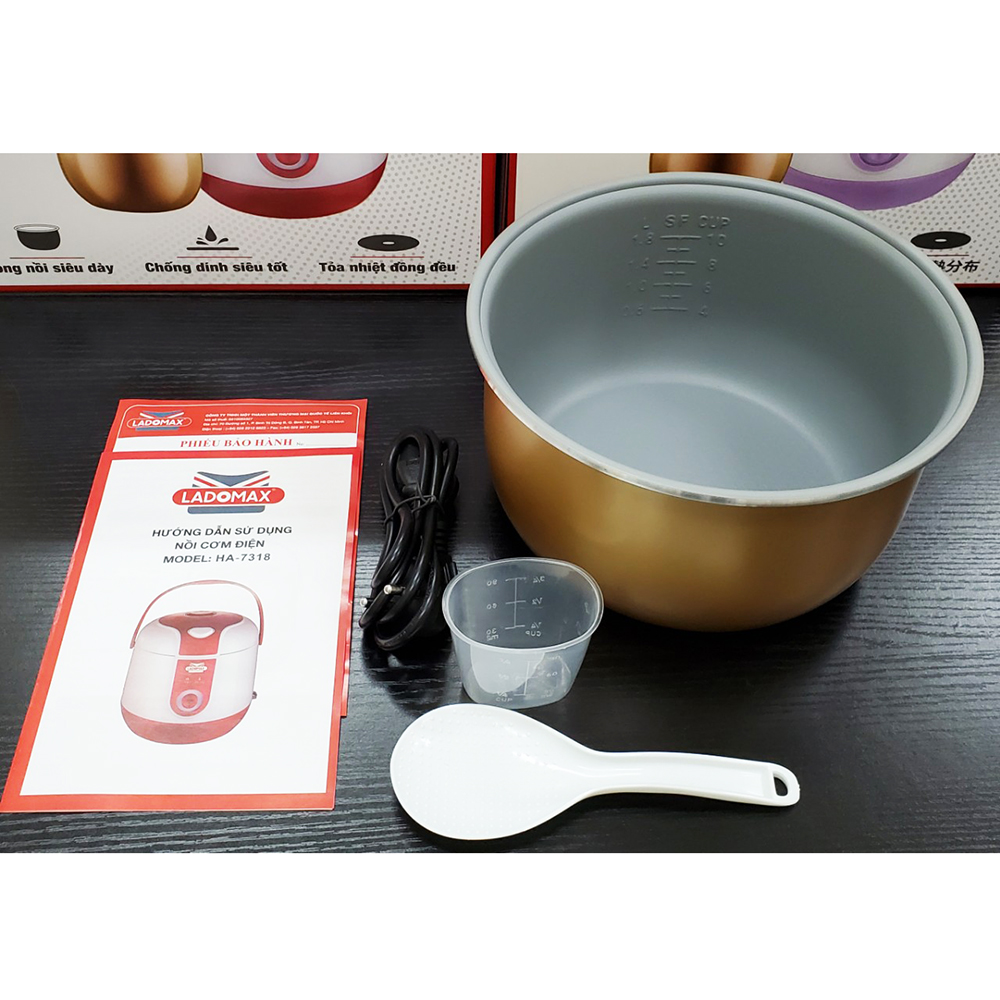 Nồi cơm điện nắp gài 1.8L Ladomax HA-7318 thân nhựa PP cao cấp, nấu cơm cho 5 - 6 người ăn - Hàng chính hãng