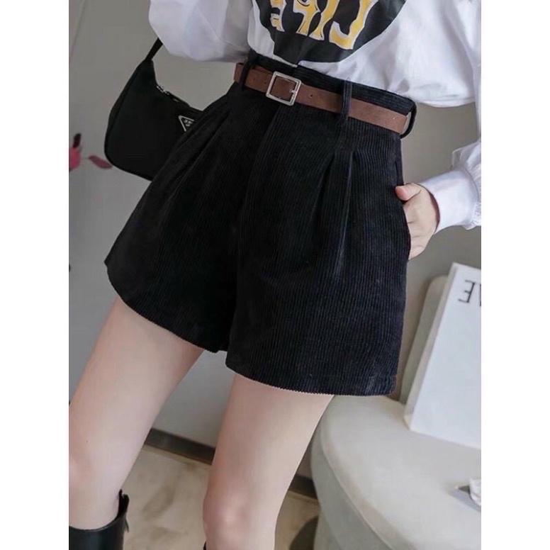 Quần short nhung kèm thắt lưng ulzzang nữ tính, mầu đen, trắng, be, nâu tây, cocoland