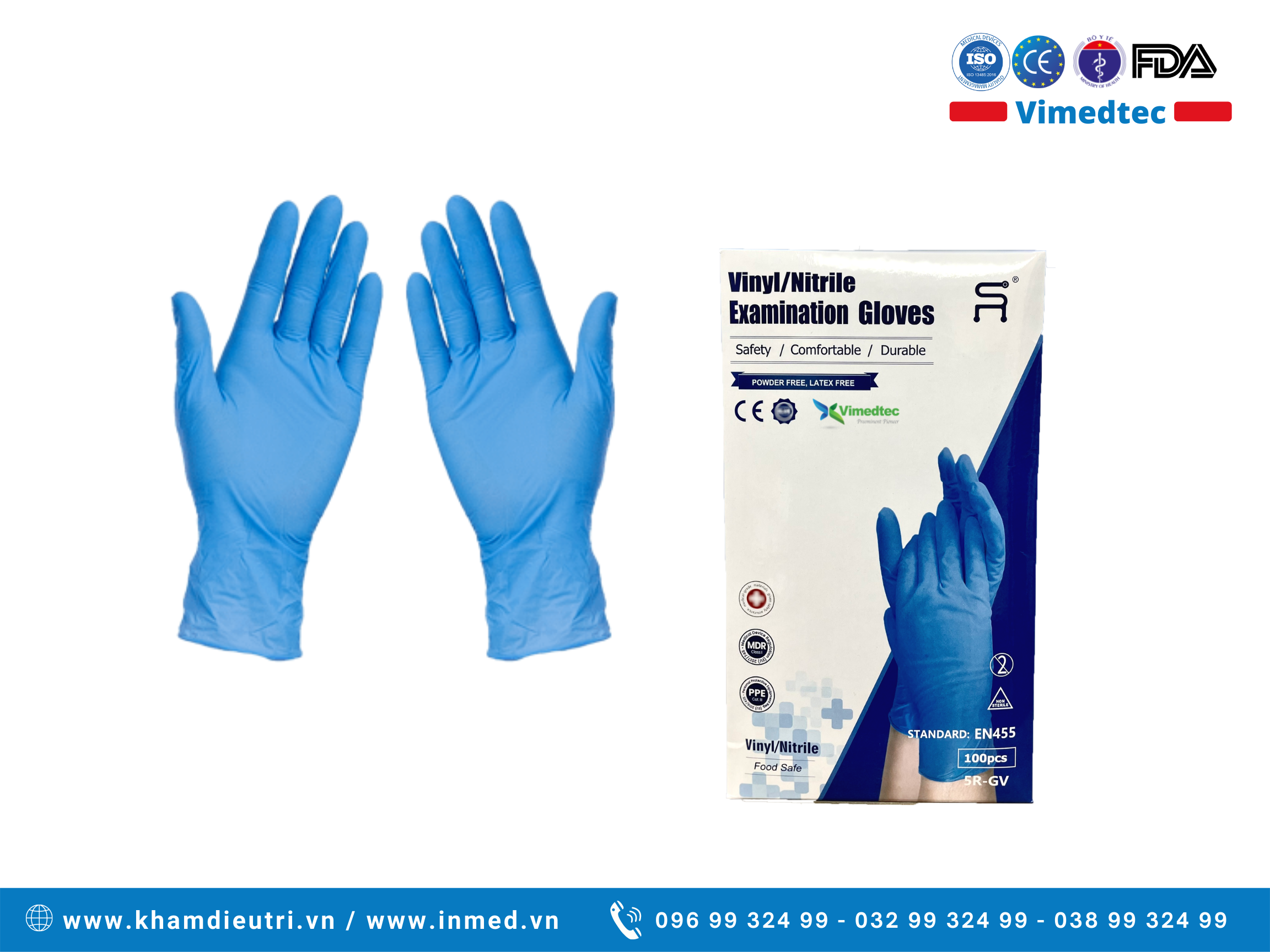 Size S Vimedtec 100% Nitrile Găng Tay Y Tế Cao Su Không Bột, Chỉ Định Dùng Khám Chữa Bệnh, Thẩm Mỹ Spa, Môi Trường Y Tế Xét Nghiệm Dịch Bệnh Hoá Chất, Chế Biến An Toàn Thực Phẩm. Không Gây Dị Ứng. Cổ Tay Se Viền Chống Tuột. Hộp 100 Chiếc. Nhập Khẩu