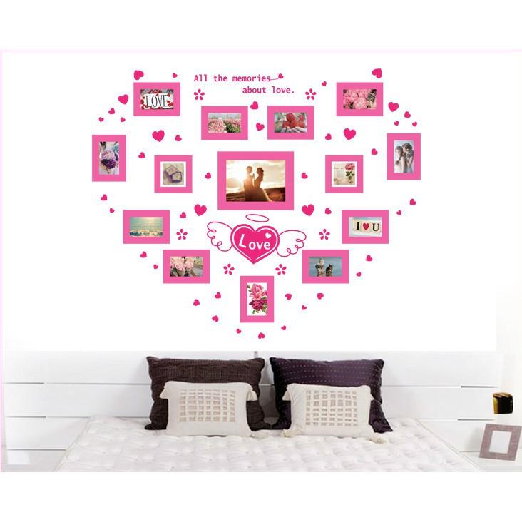 Decal trang trí tường khung ảnh hồng Trái Tim làm nhiều kiểu