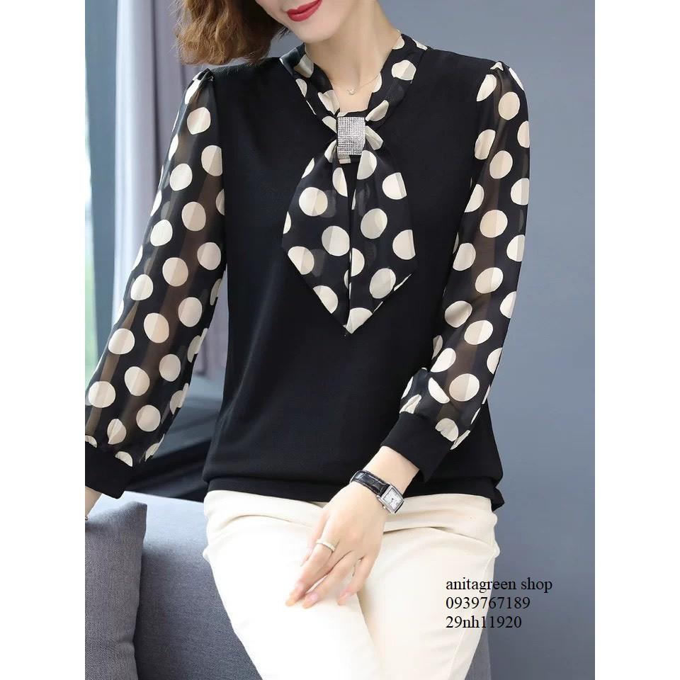 Nh11920-ÁO KIỂU NỮ PHỐI BI TAY DÀI