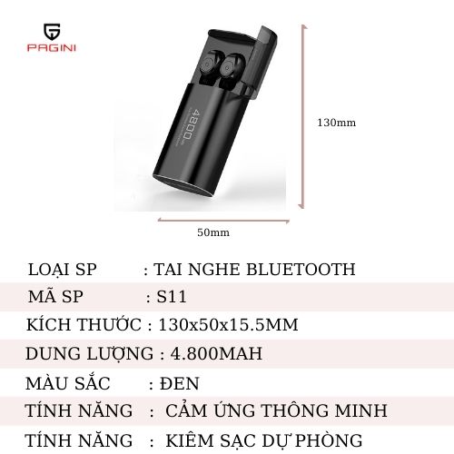 Tai nghe bluetooth PAGINI S11 – Kiêm sạc dự phòng với pin khủng 4800mAh sử dụng liên tục tới 7h – Âm thanh HIFI chất lượng sống động – Hàng nhập khẩu