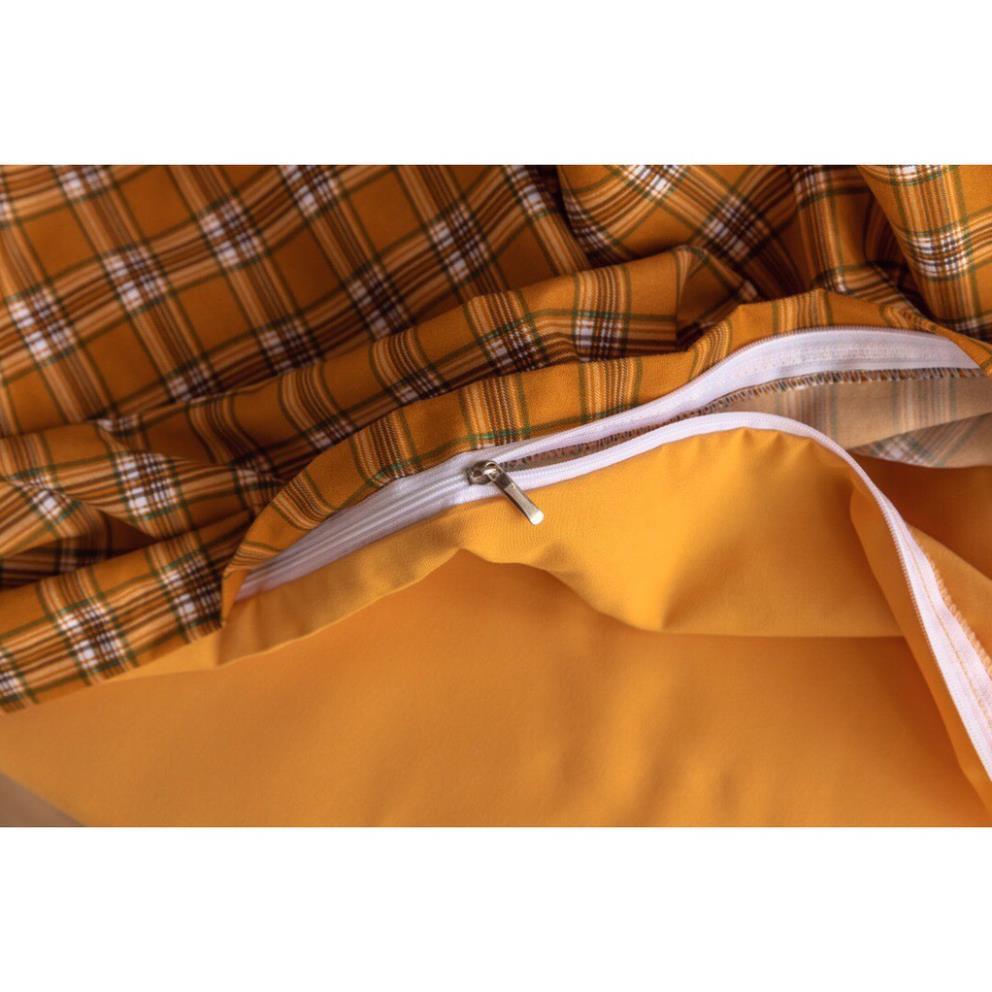 Bộ chăn ga gối Cotton TC Nhà Nhím Chăn ga gối kẻ sọc caro 4 món