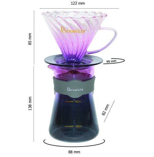 Bộ phễu V60 pha cà phê pour over thủy tinh Brewista Tornado Dripper &amp; Server  - Màu tím