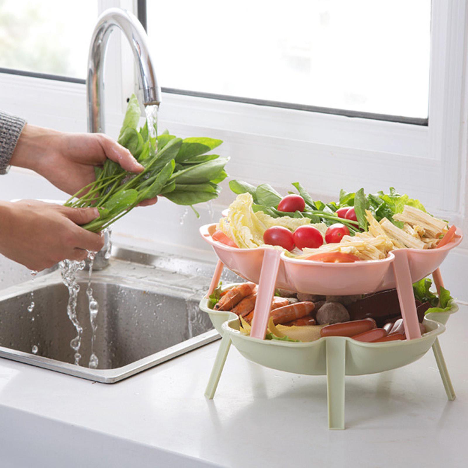 3 cái đĩa hình bông hoa dùng để xếp rau, đồ lẩu, trái cây