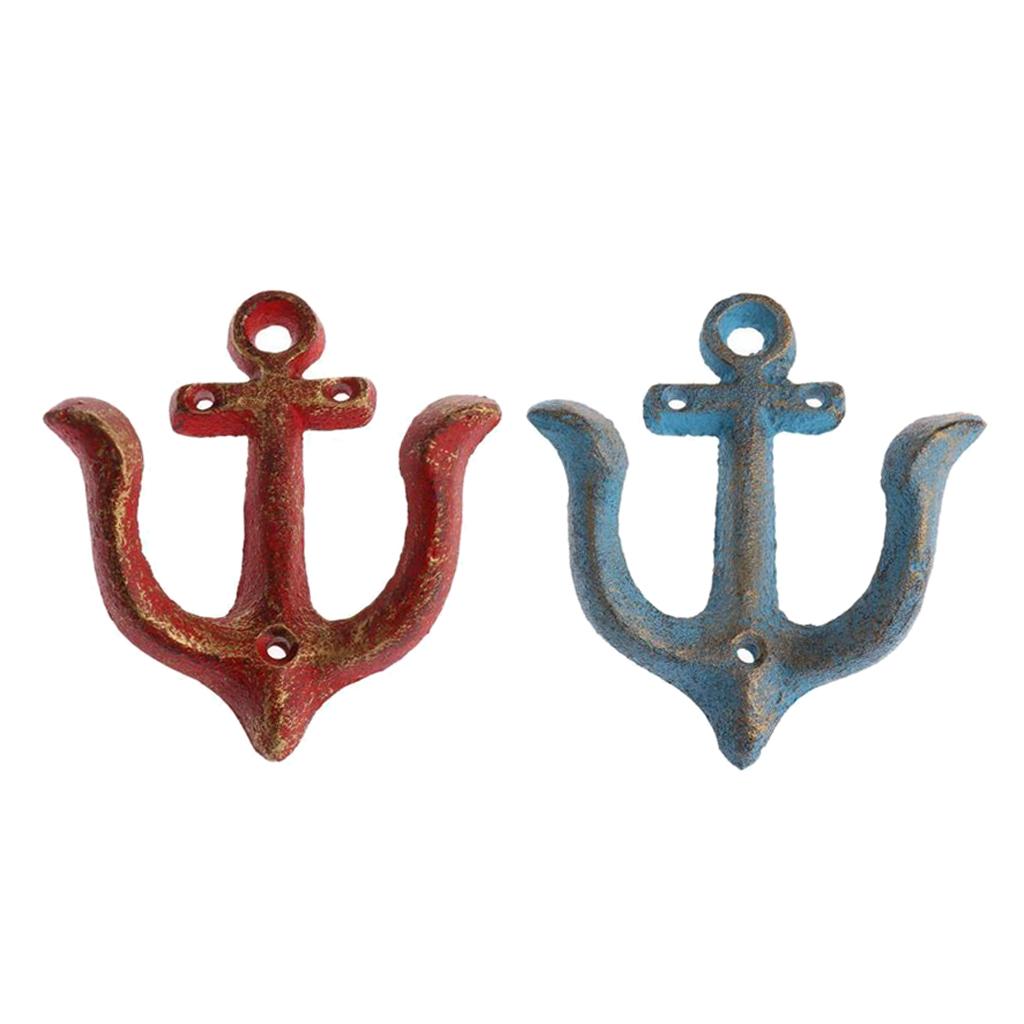 2Pcs Metal Anchor Hooks Wall Door Mounted Clothes Towel Hat Key Hanger