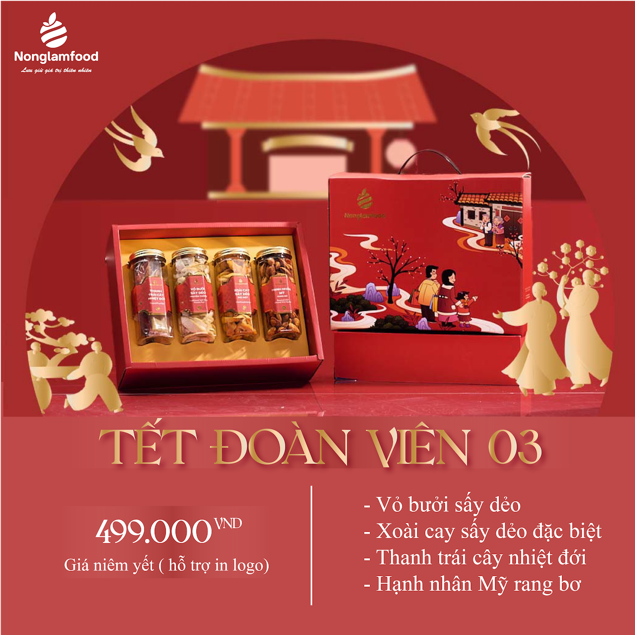 [BỘ QUÀ TẾT 2025] Set quà Tết Thịnh Vượng 3 Nonglamfood | Hạt mứt tết cao cấp, quà tặng cho người thân