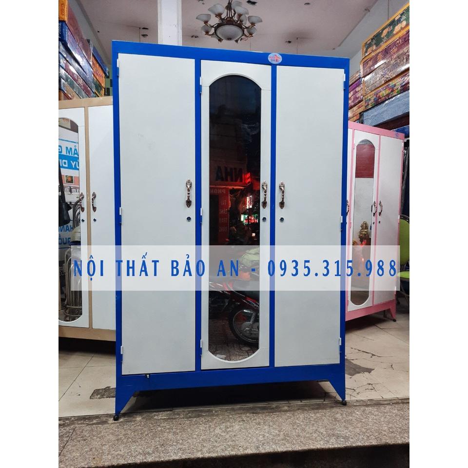Tủ sắt quần áo 3 cửa ngang 1m2 cao 1m8 sơn tĩnh điện - MÀU KEM