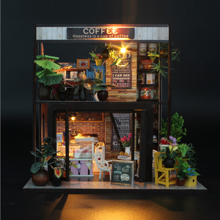 Mô hình nhà DIY Doll House Coffee House Kèm Đèn LED