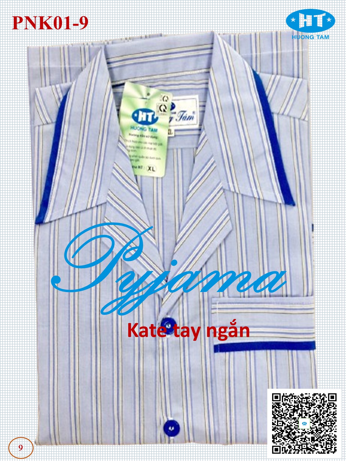 Bộ Pyjama HUONGTAM Kate  tay ngắn nam cao cấp(PNK02N3). Chất liệu Kate loại tốt:  mềm mại, thoáng mát, không phai màu