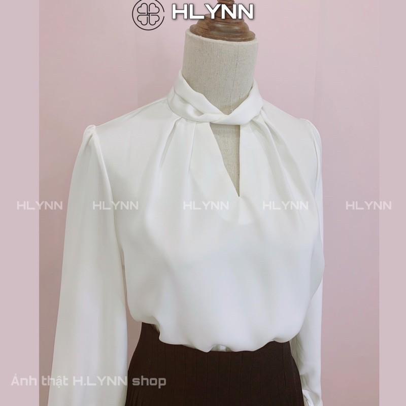 Áo sơ mi nữ lụa satin cổ xoắn m109