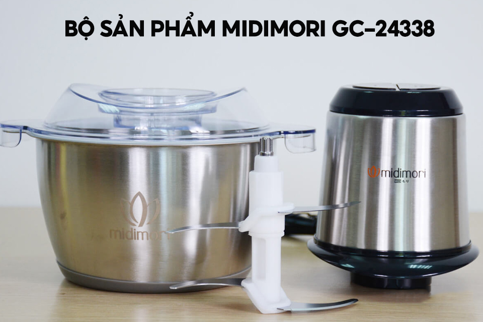 Máy Xay Thịt Đa Năng Thân Inox Chopper Midimori GC-24338 - Đen - Hàng chính hãng