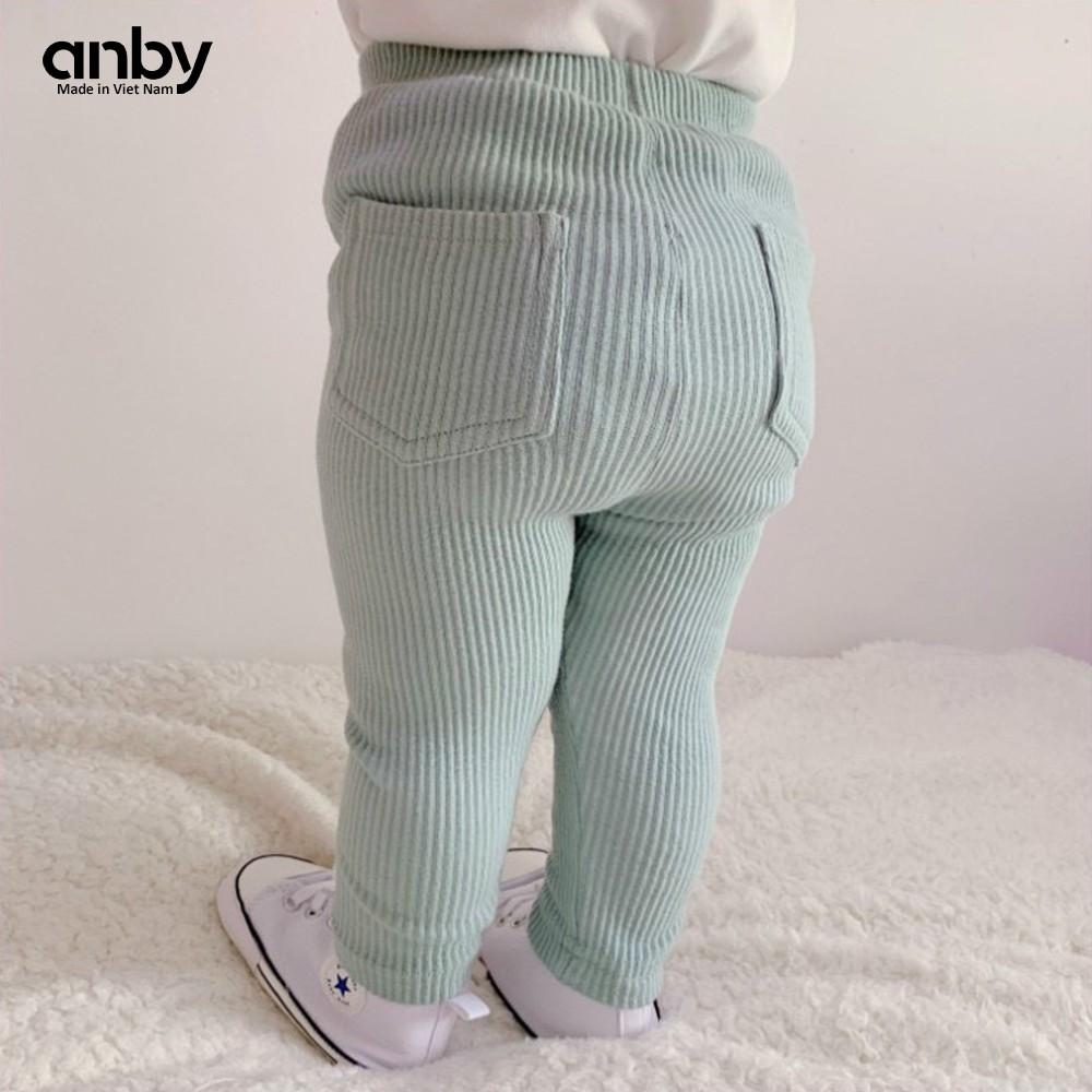 Quần legging cho bé từ 0 đến 5 tuổi ANBY thun gân len tăm đính 2 túi sau màu trơn co giãn