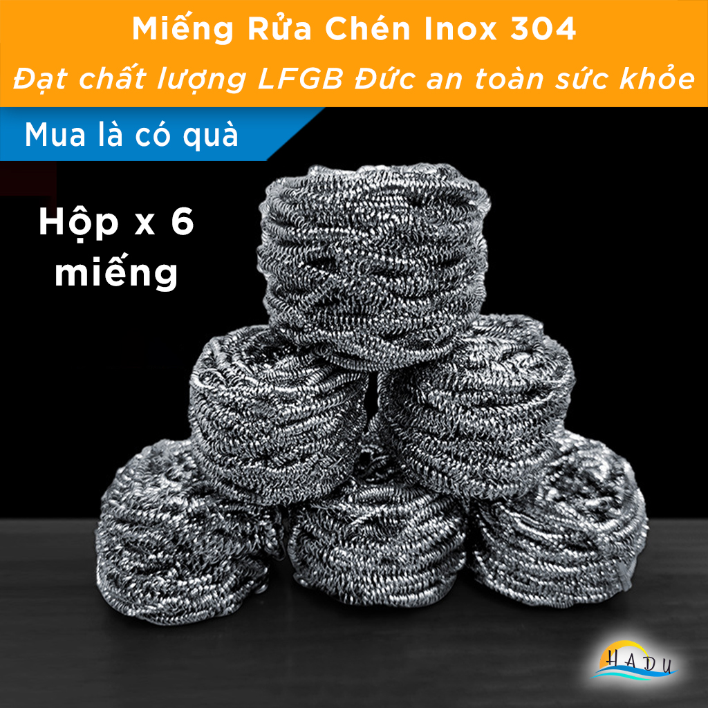 Miếng Rửa Chén Bát Inox 304 Cao Cấp Đạt Chất Lượng Đức SSGP Hộp 6 Chiếc