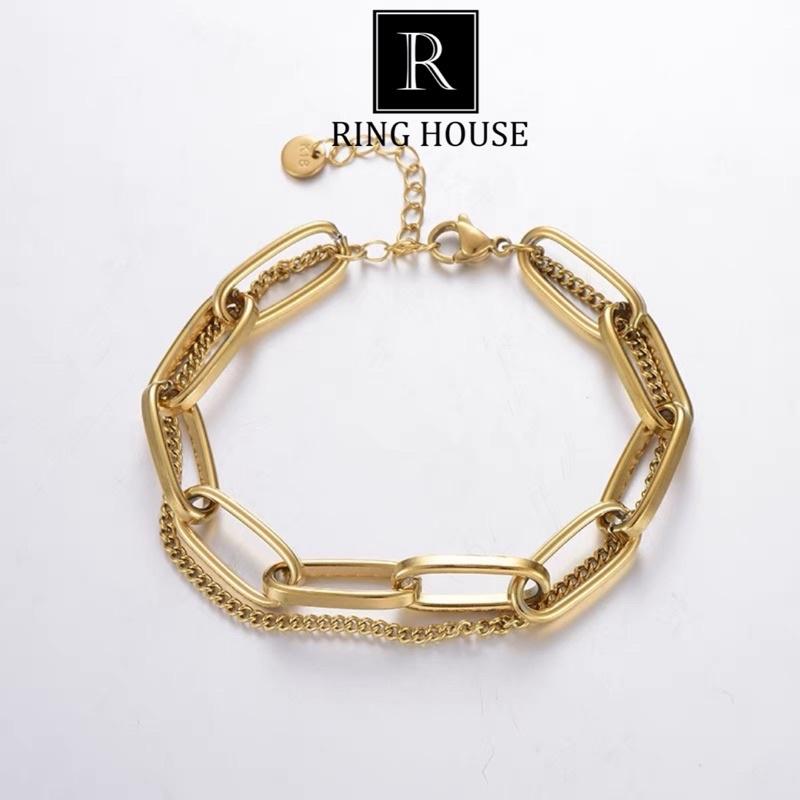 Lắc Tay Vòng Tay Nữ Titan Không Gỉ Dây Xích Double Style 1 Ring House