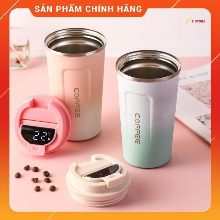 Ly giữ nhiệt cầm tay Coffee hiển thị nhiệt độ,bình giữ nhiệt nhiều màu sắc inox 304 cao cấp 500ml