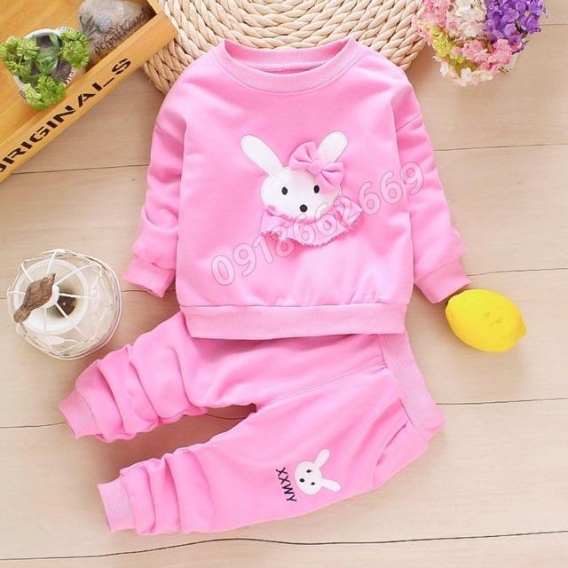 Bộ dài thu bé gái, chất da cá cotton size 6-20kg