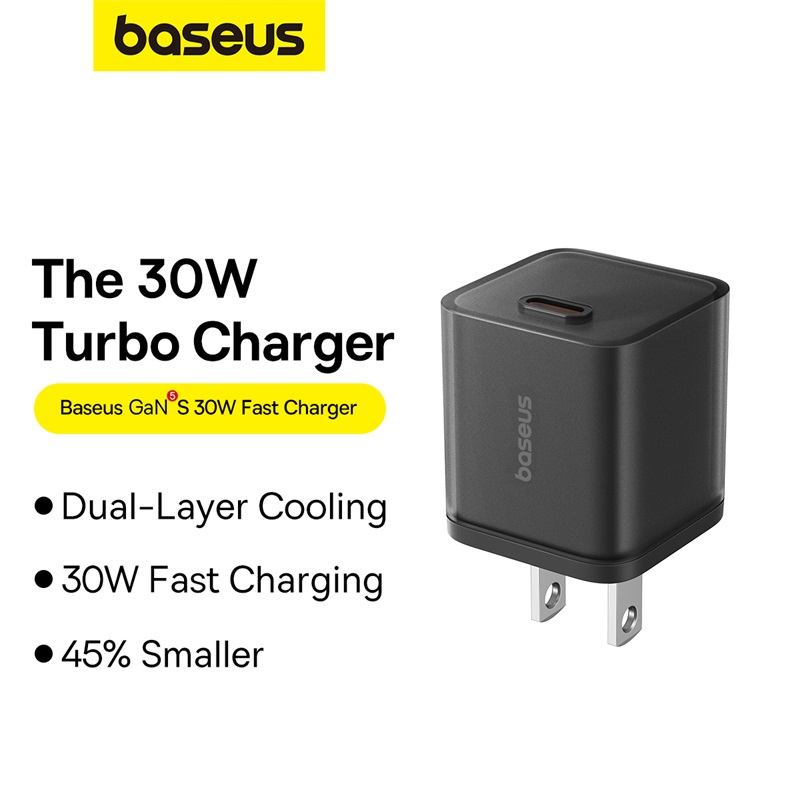 Cốc Sạc nhanh OS-Baseus GaN5S Fast Charger 1C 30W (Chân dẹp US) (Hàng chính hãng)