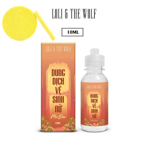 Dung dịch vệ sinh nữ mùi đào thơm mát thành phần tự nhiên chai 100ml - LOLI &amp; THE WOLF, Tặng Kèm Mút Rửa Mặt