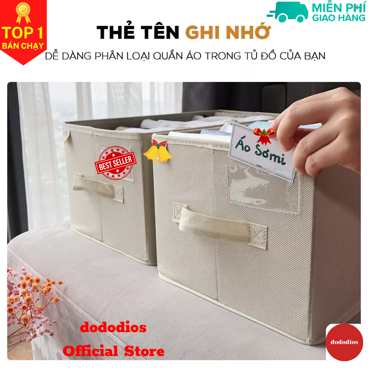 Hộp vải chia 11 ngăn độc quyền dododios có tag gắn tên hộp lõi dày 2mm rất cứng cáp đựng quần jeal áo thun áo len
