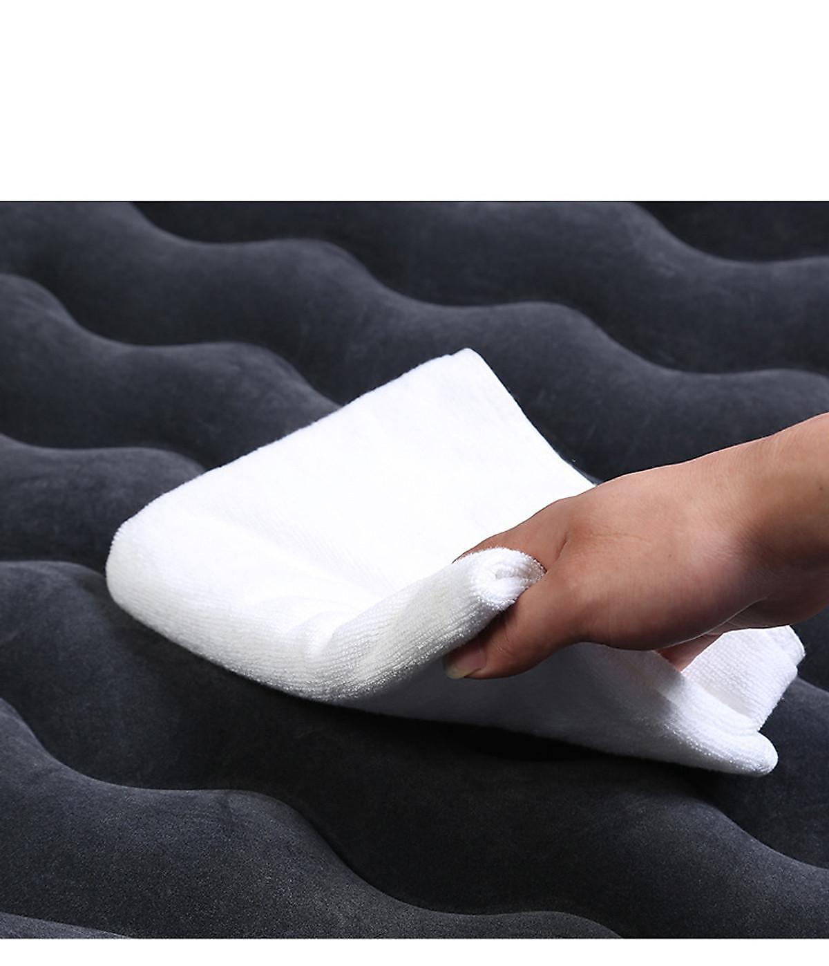 Nệm hơi vải nhung cao cấp có vân lướt sóng cho xe ô tô 7 chỗ, có ô để đồ. Tặng kèm bộ bơm hơi và bộ vá