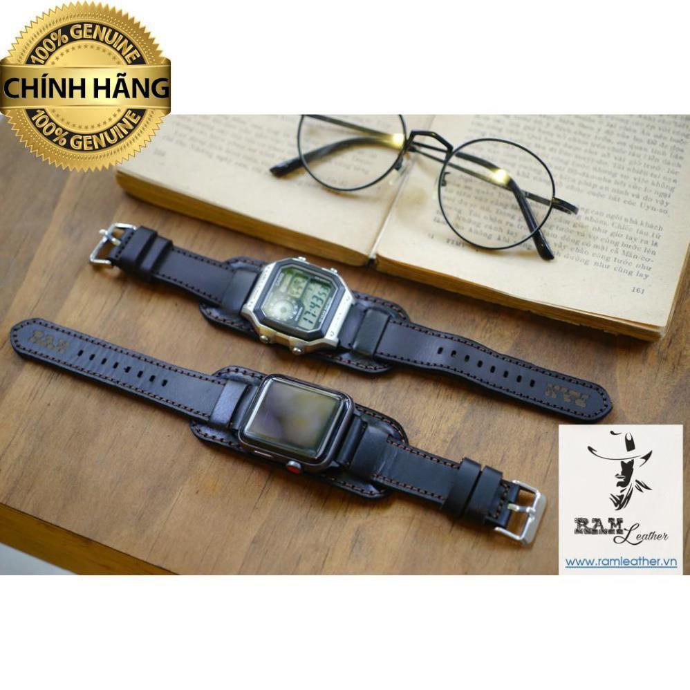 DÂY DA BÒ ĐEN KIỂU ĐỨC DÀNH CHO APPLE WATCH + RAM BUNDSTRAP B1 BLACK - HÀNG CHÍNH HÃNG