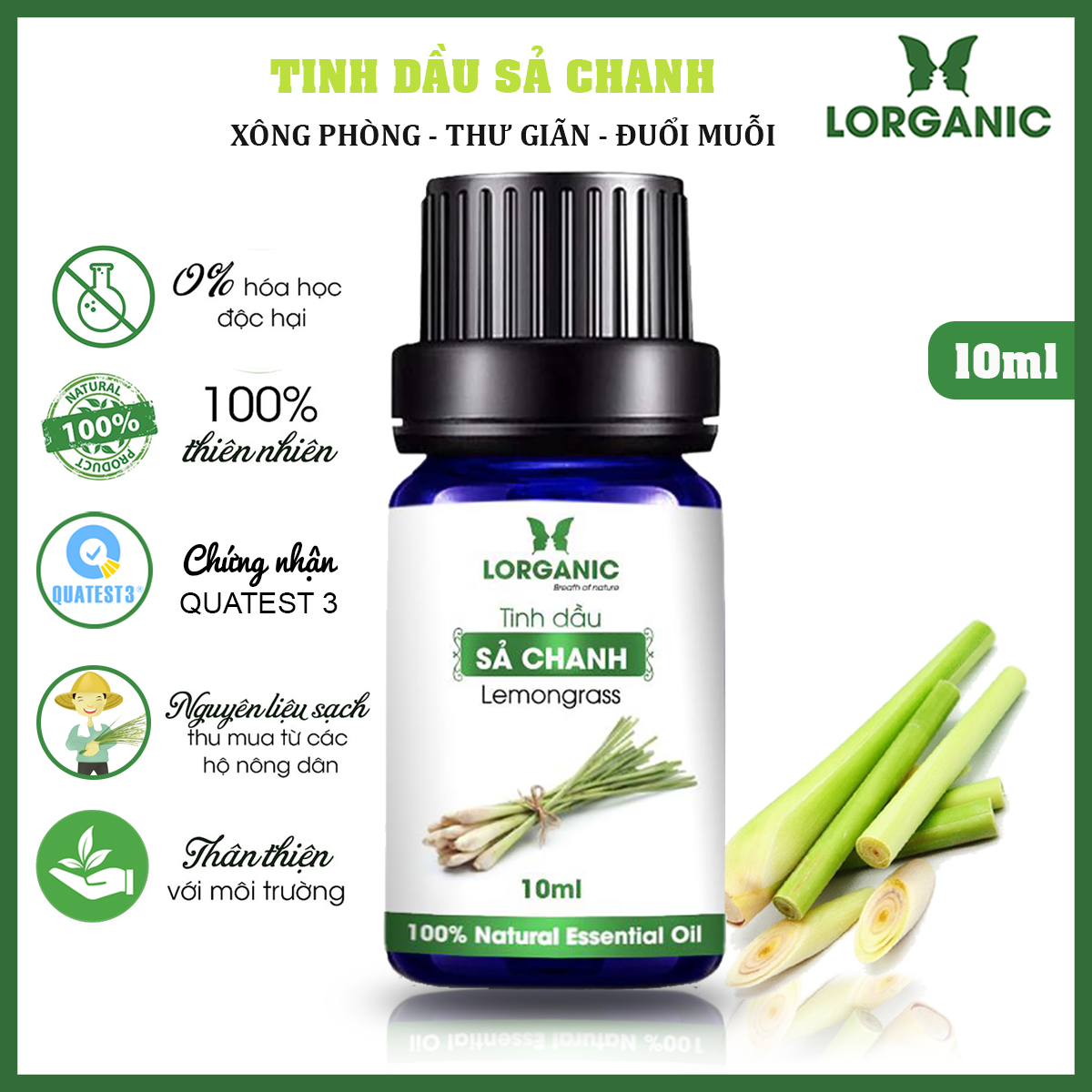 Combo máy khuếch tán/ máy xông tinh dầu bình hoa + tinh dầu sả chanh + tinh dầu cam Lorganic (10ml x2 chai)