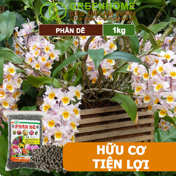 Phân Dê Trồng Lan Greenhome, Túi 1kg, Đã Qua Xử Lý, Không Mùi, Kích Rễ, Hoa Đậm Màu