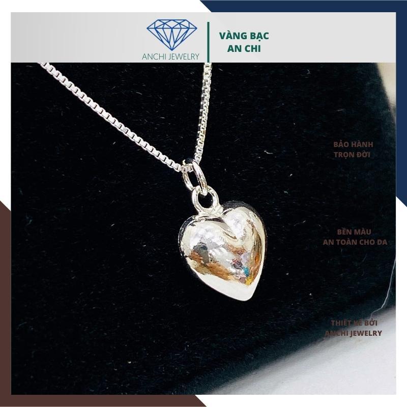 Bộ trang sức bạc trẻ trung, day chuyền mặt tim khắc tên, An chi jewelry
