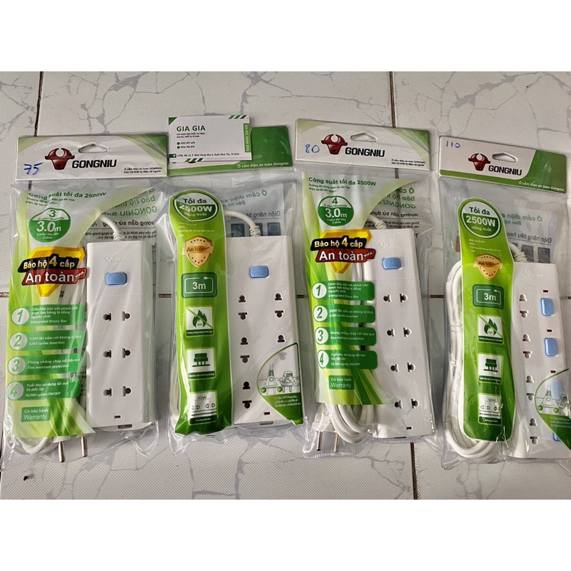 Ổ Cắm Điện Gongniu 6 Ổ 1 Công tắc 2500W/10A - hàng Chính Hãng