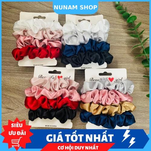 Set 4 cột tóc crunchies chất phi bóng phối màu cực xinh tiểu thư hàn quốc Nunam shop