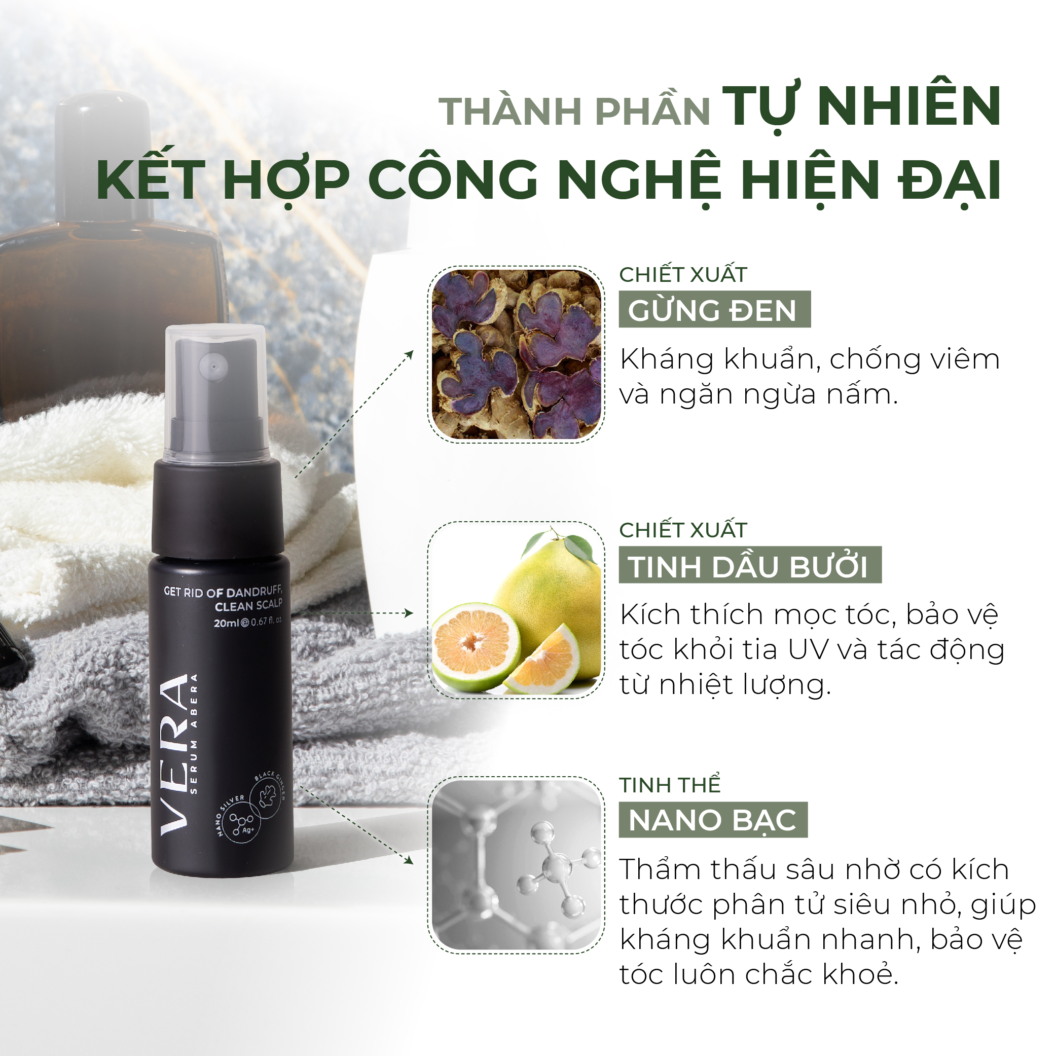 Serum Vera Abera Xử Lý Nhanh Tình Trạng Gàu, Ngứa, Nấm Da Đầu 20ml