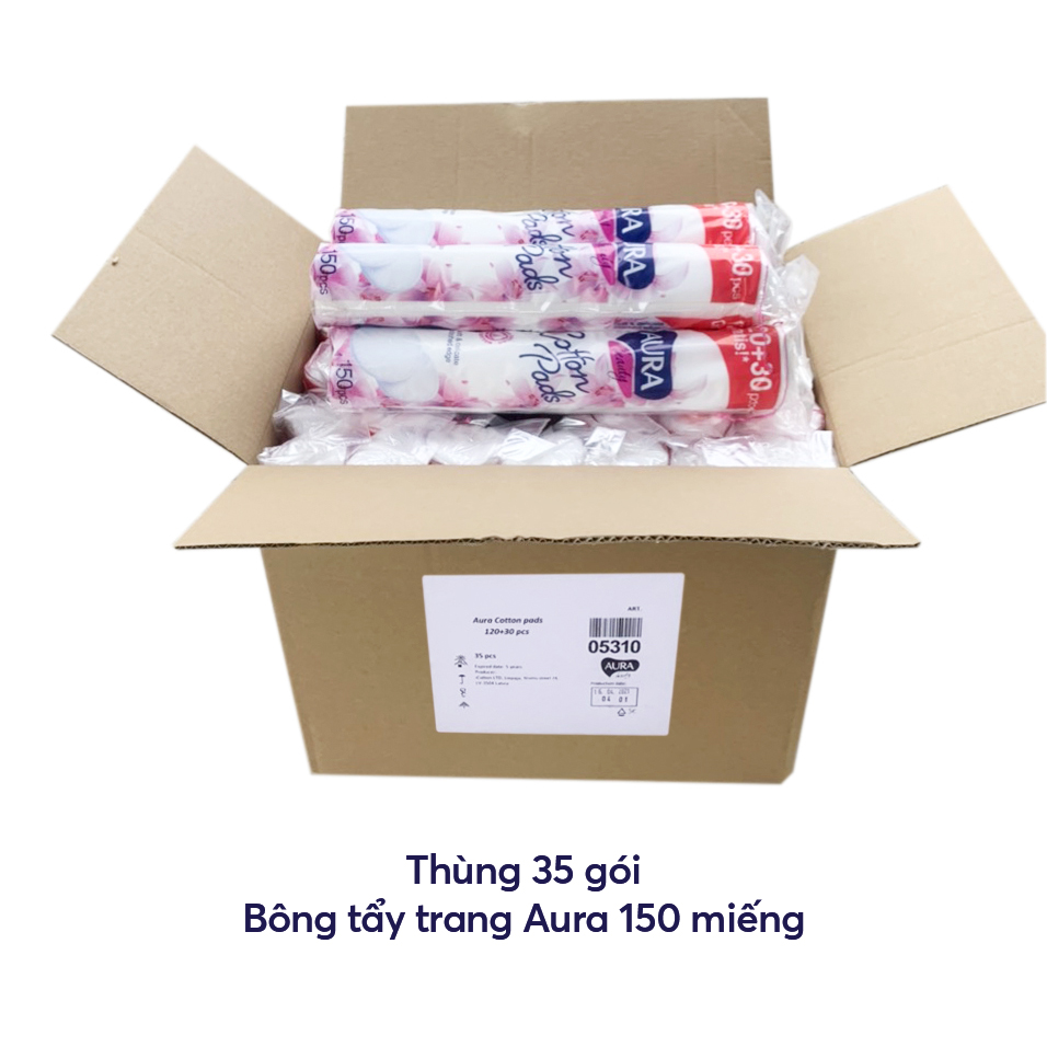 Thùng 35 Bông tẩy trang Aura 150 miếng