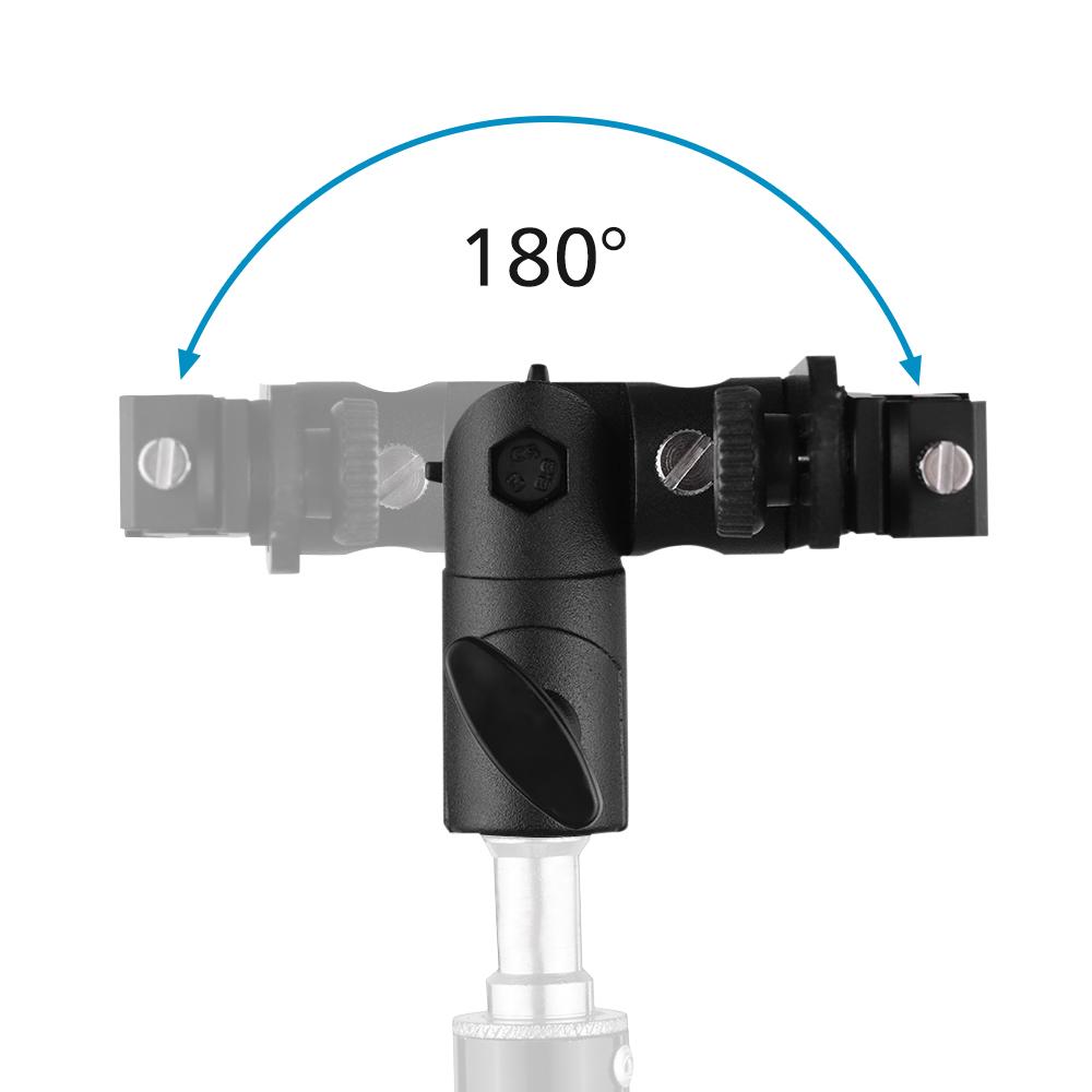 Giá đỡ đèn flash kép hình chữ T với 2 giá treo 1/4 inch đến 3/8 inch