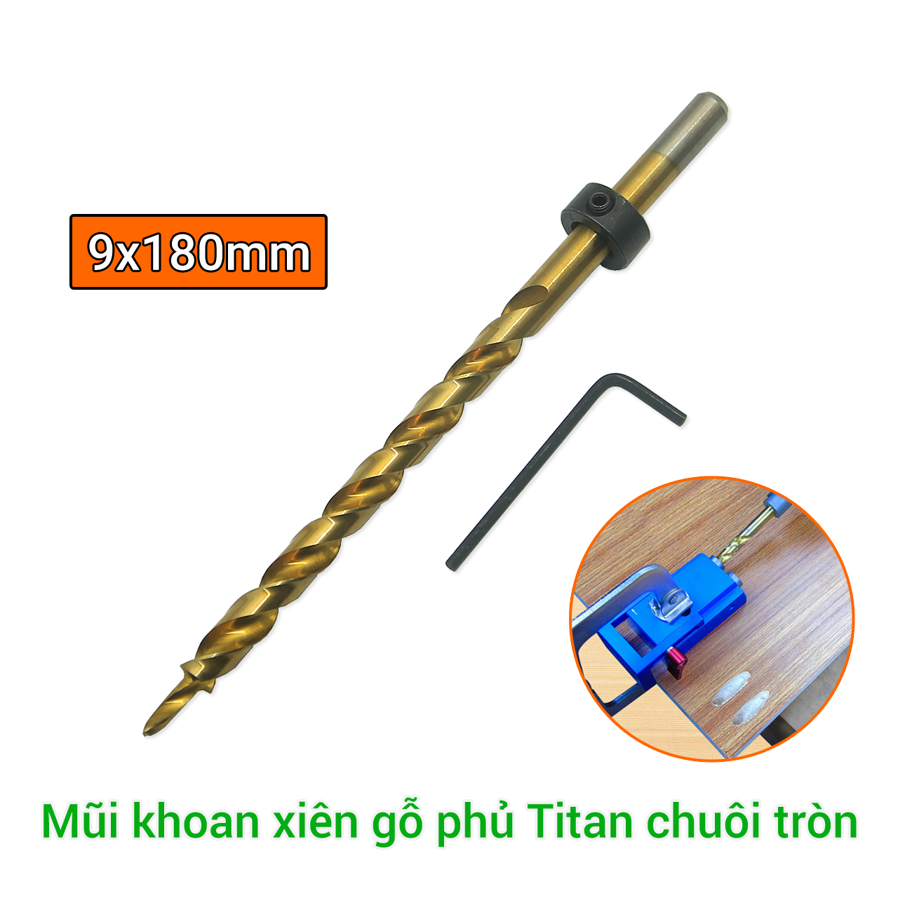 Mũi khoan xiên gỗ 9.0 x 180mm phủ Titanium chuôi tròn