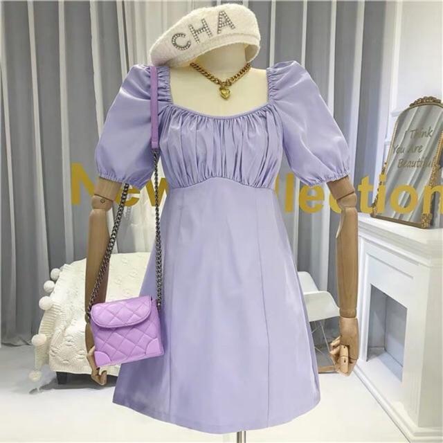 Đầm Nữ, Váy Đũi Tím Nhúm Ngực (có ảnh thật+video)