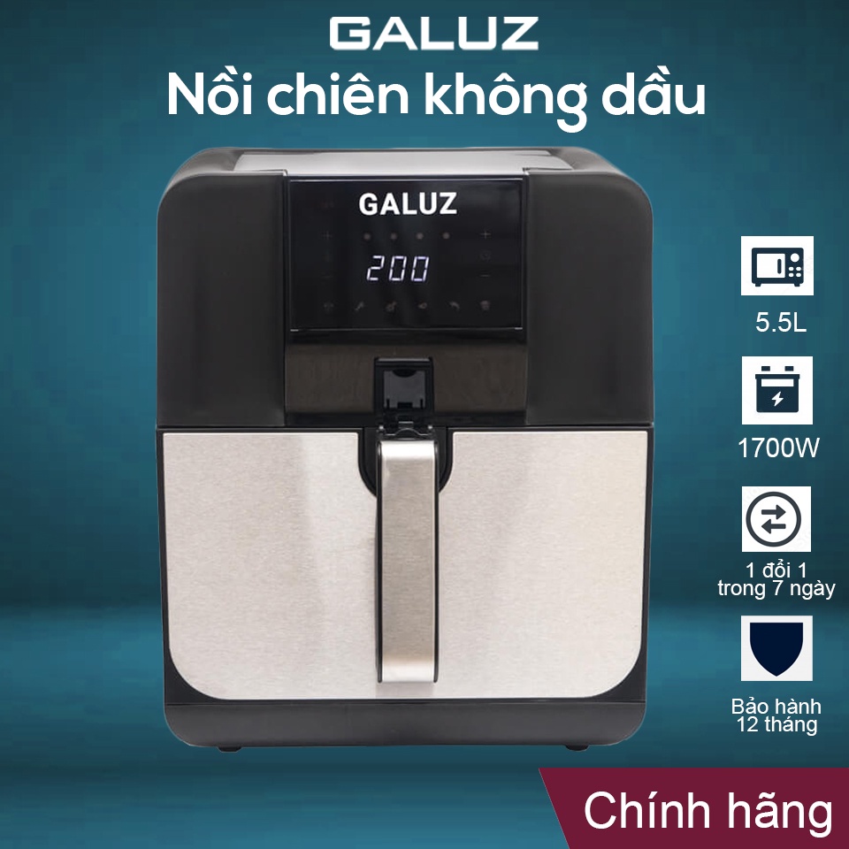 Nồi chiên không dầu điện tử cảm ứng Galuz dung tích 5.5L công suất 1700W kèm 8 phụ kiện làm bánh - Hàng chính hãng Galuz