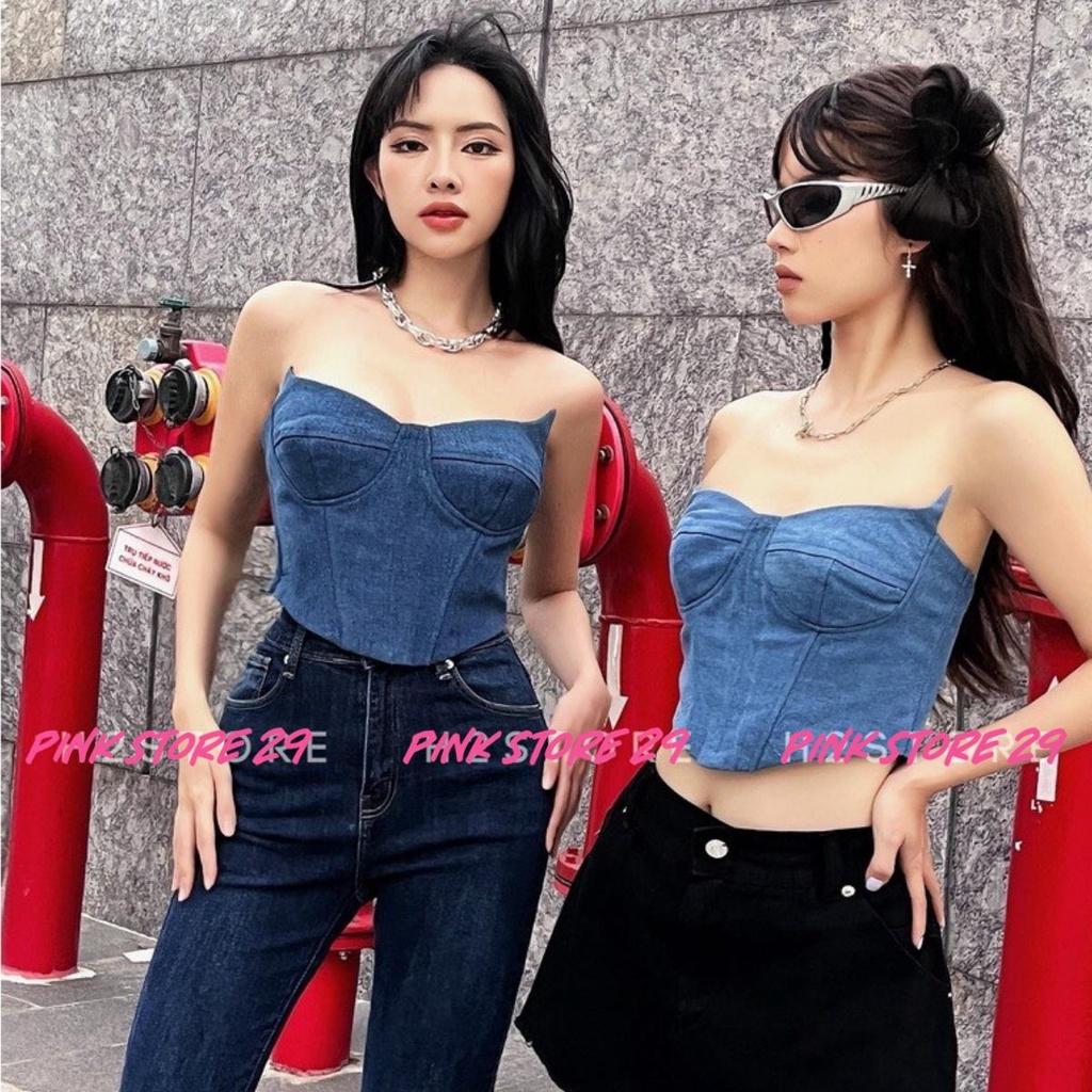 Áo ống jean cúp ngực PINKSTORE29 kiểu dáng ôm, phong cách cá tính A5592