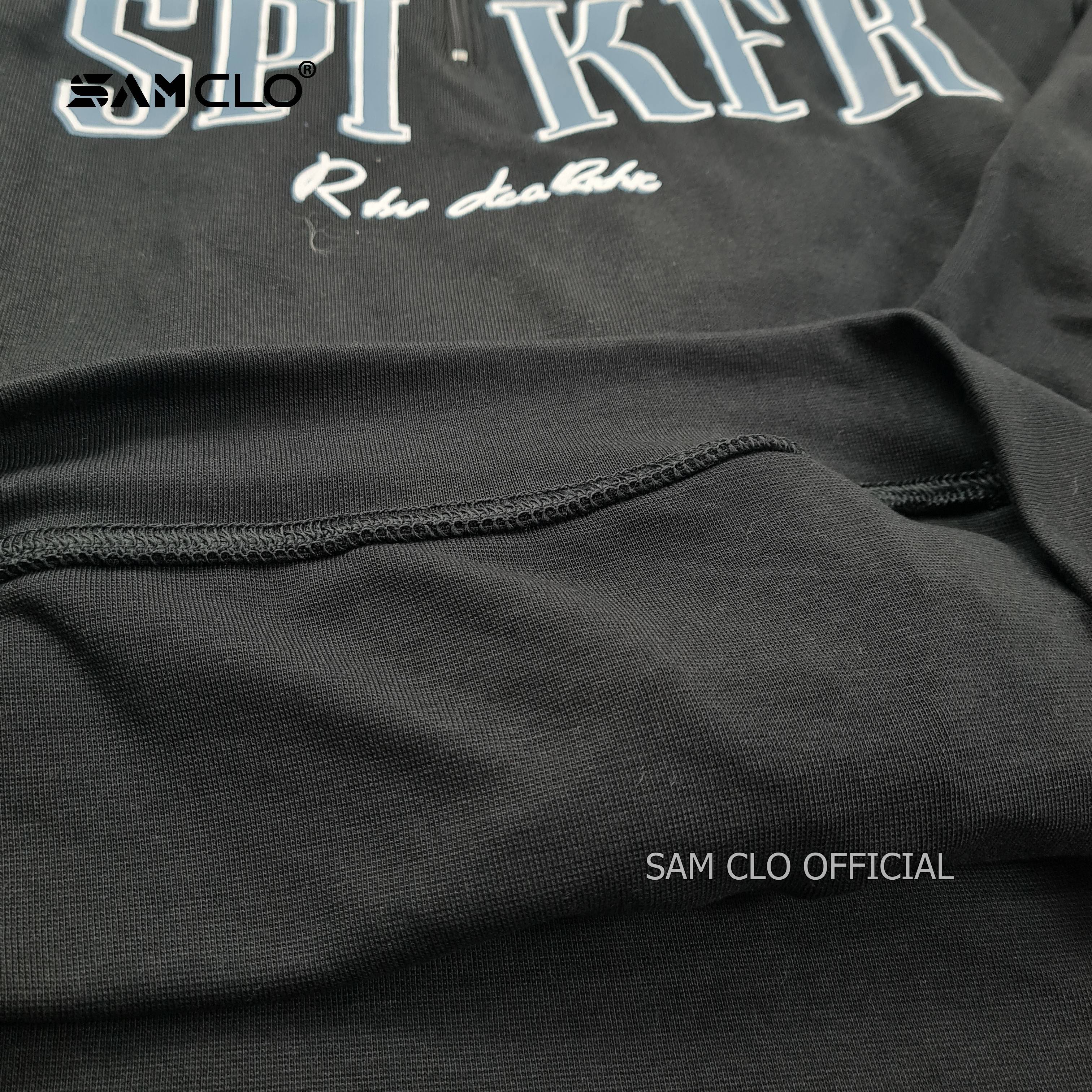 Áo sweater polo SAM CLO nam nữ tay dài thu đông kéo khóa cổ thời trang unisex in chữ XANH SPIKSP