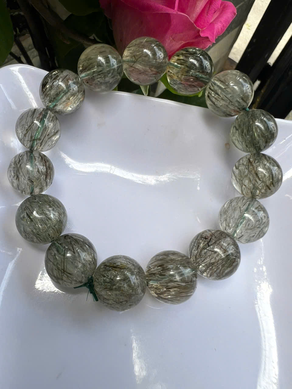 ️ Vòng Tay Chuỗi Nam Vip Size Hạt 14mm Đá Thạch Anh Tóc Xanh Tự Nhiên Trong Bóng Mượt Hợp Các Anh Nam mệnh Mộc Hỏa Thủy đeo đẹp may mắn tốt cho sức khỏe công việc hanh thông ạ