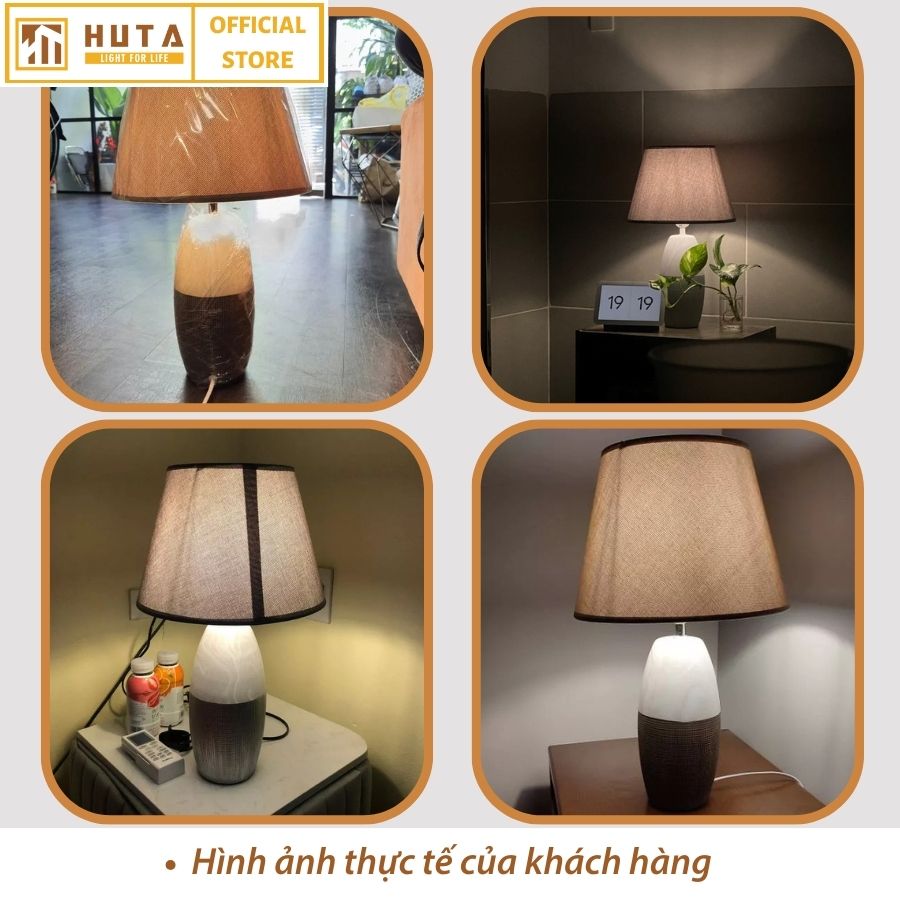 Đèn Ngủ Để Bàn HUTA S5 Gốm Sứ Cao Cấp Sang Trọng Decor Trang Trí Phòng Ngủ Phòng Khách, Khách Sạn, Điều Chỉnh Độ Sáng, Đèn Vàng Bóng LED Tiết Kiệm Điện
