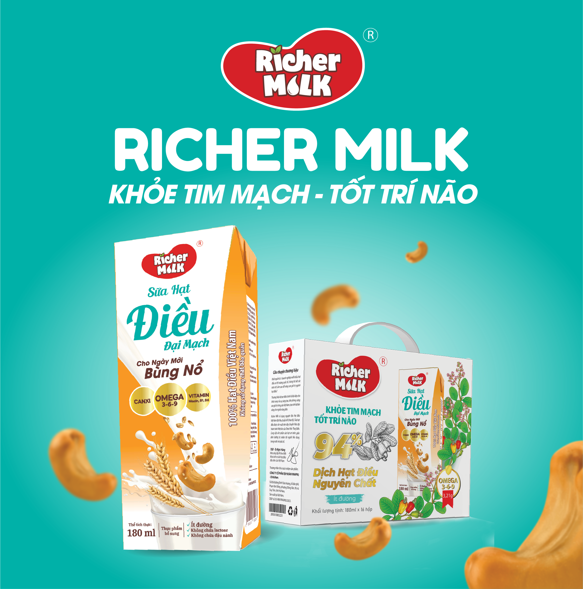 Mini Bloom Sữa Hạt Điều Vị Đại Mạch Richer Milk - Thùng 16 Hộp 180ml