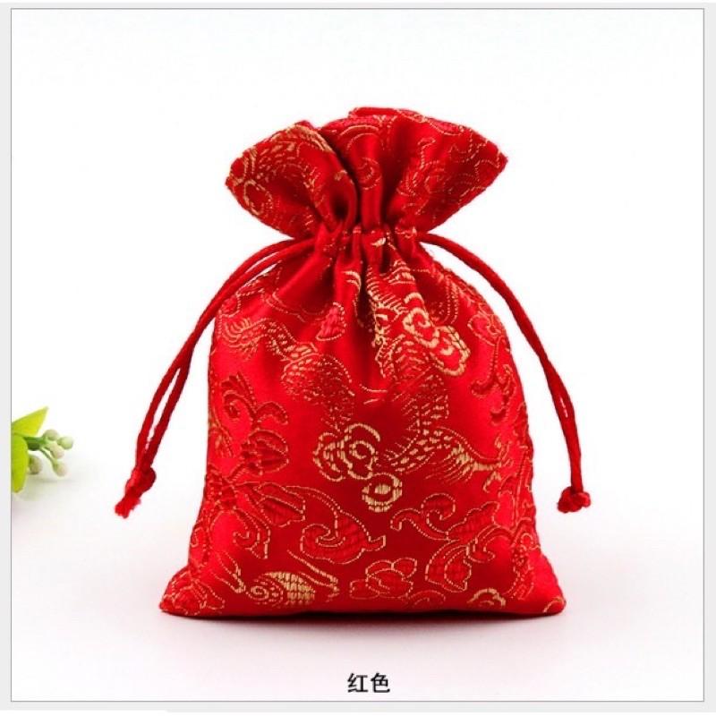 Combo 10 túi gấm đỏ thêu rồng phụng 7x9cm