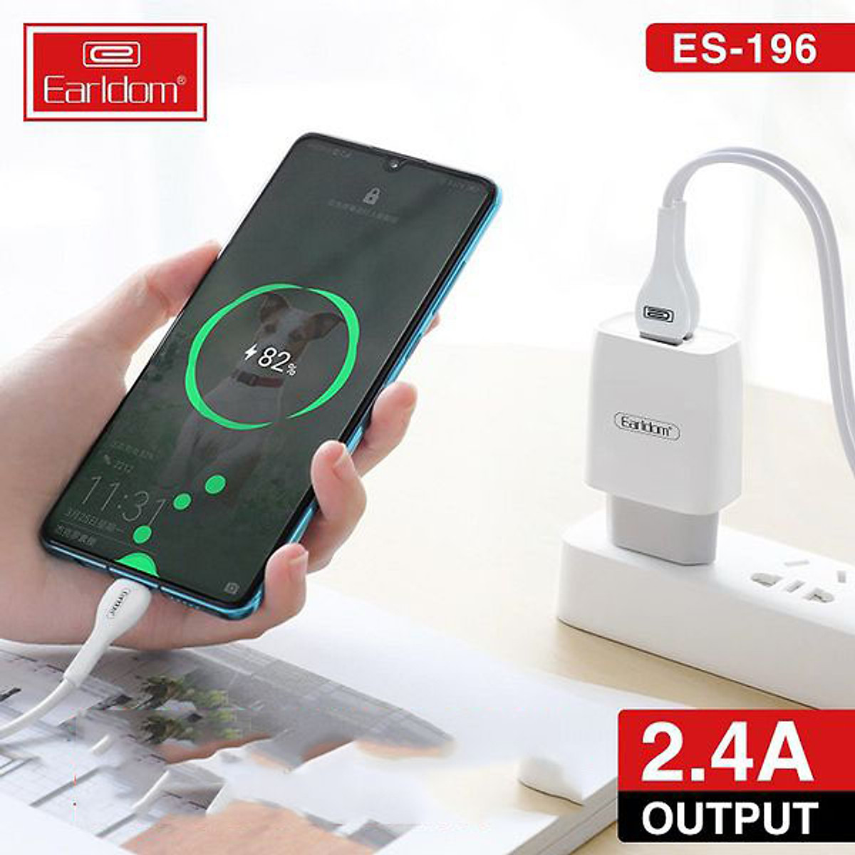 Bộ sạc nhanh Earldom ES - 196 hỗ trợ 2 cổng USB, kèm dây sạc,sạc nhanh tiện lợi, dùng cho iphone ,samsung,oppo - hàng chính hãng