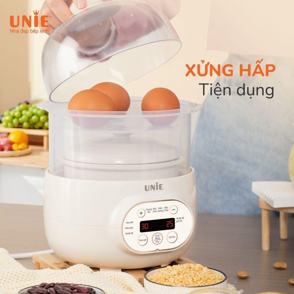 Nồi nấu chậm UNIE USC102W Thố gốm Ceramic cao cấp,dung tích 800ml ,4 chế độ tiện lợi,Xửng hấp tiện dụng,BH 12 tháng - Hàng chính hãng