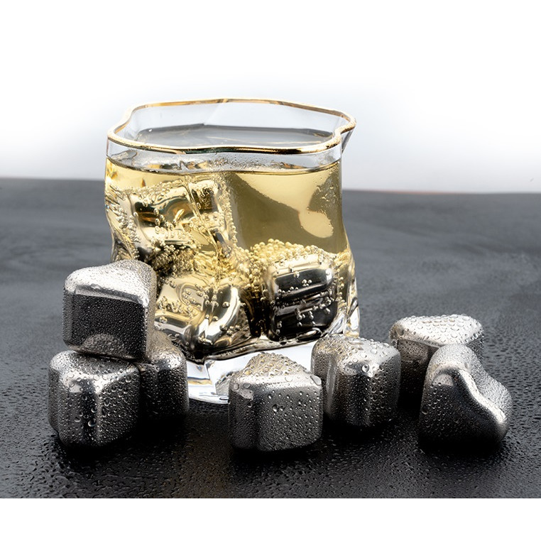 Đá Lạnh Không Tan 8 Viên Inox 304 - Hộp:16.2x3.5cm, Đá:2.3x3cm, Cây Gắp:13.5cm