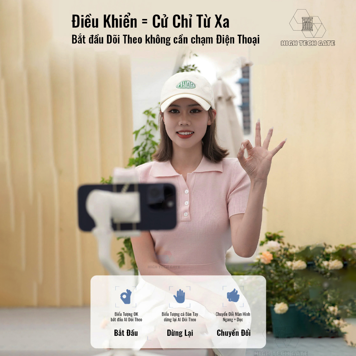 Tay cầm chống rung điện thoại V2S tích hợp camera AI độc lập, gimbal 3 trục quay video, livestream, điều khiển cử chỉ thông minh, hàng chính hãng