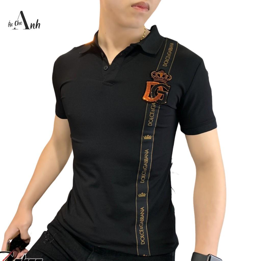 Áo thun nam tay ngắn có cổ ACA - 045 logo DG phối dọc áo cực kỳ nam tính thời trang nam Hàn Quốc